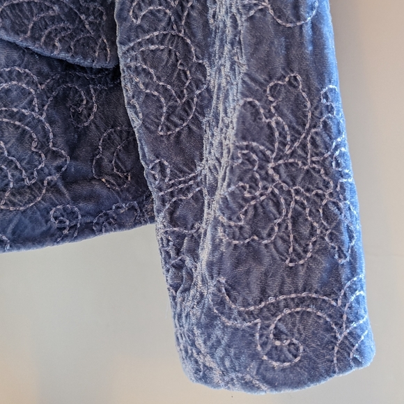 J. Jill light blue jacket velvet white embroidery ribbon tie collar medium - Picture 4 of 16